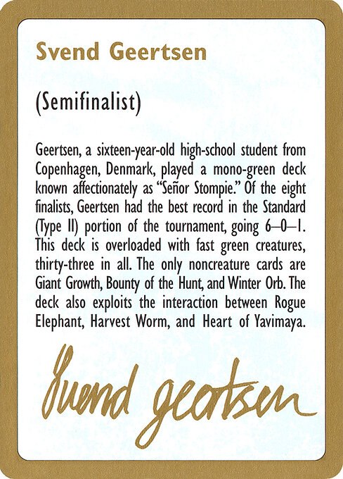 1997 Svend Geertsen Biography Card