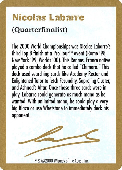 2000 Nicolas Labarre Biography Card