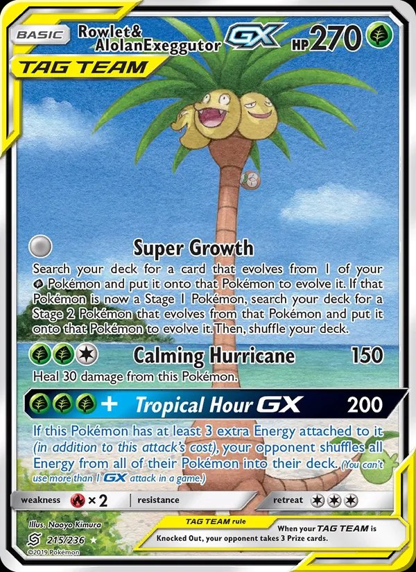 Rowlet & Alolan Exeggutor GX (Alternate Full Art)
