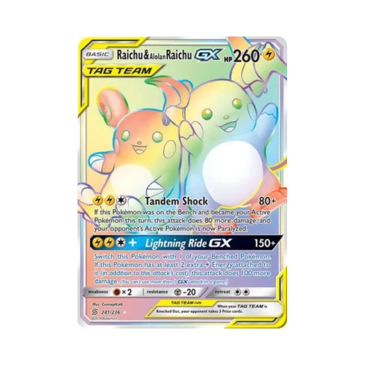포켓몬 TCG 라이츄 & 알로라 라이츄 GX RR 유니파이드 마인즈 (영문판)