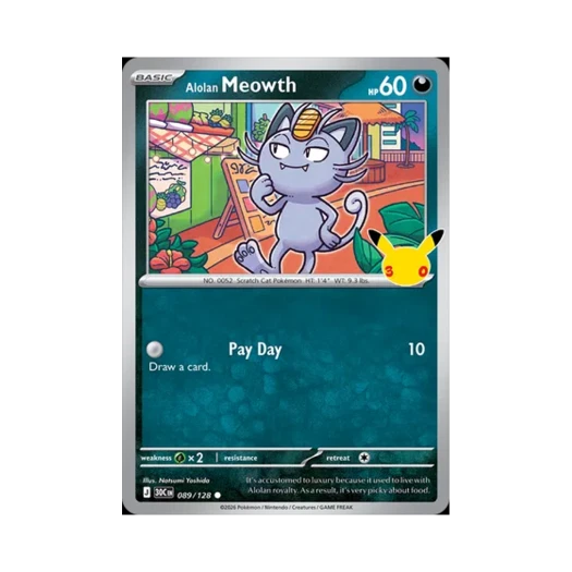 포켓몬 TCG 알로라 나옹 C 30주년 기념 (영문판)